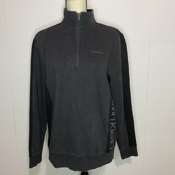 Calvin Klein Other - Calvin Klein Medium Black Gray 1/4 Zip Sweatshirt Pullover Spell-out Sleeve